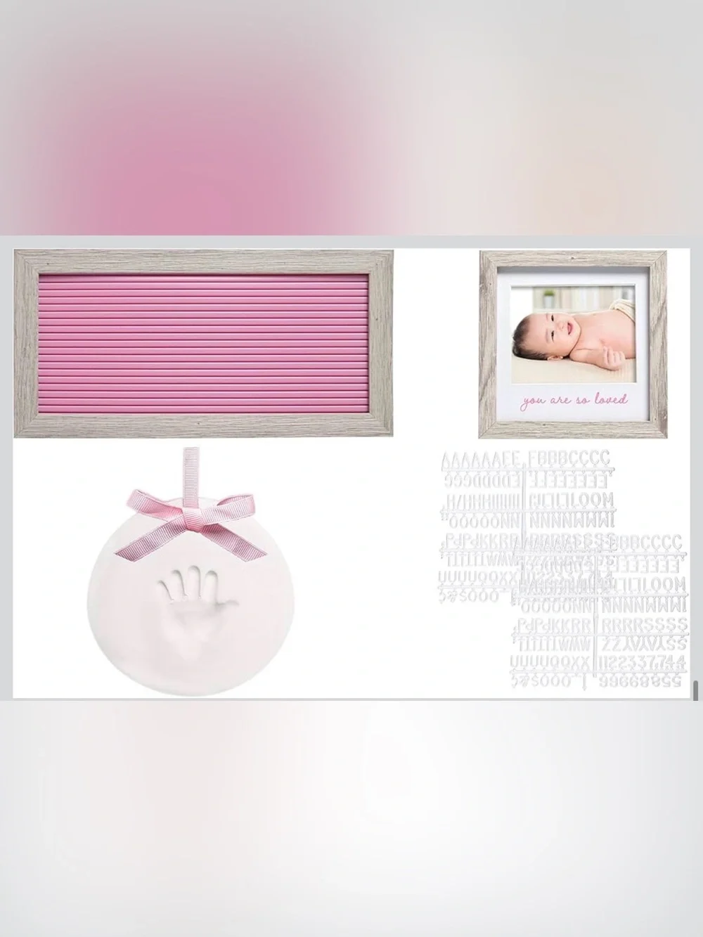 Baby's Milestone Keepsake Set - Pink Letterboard & Clay Handprint Frame
